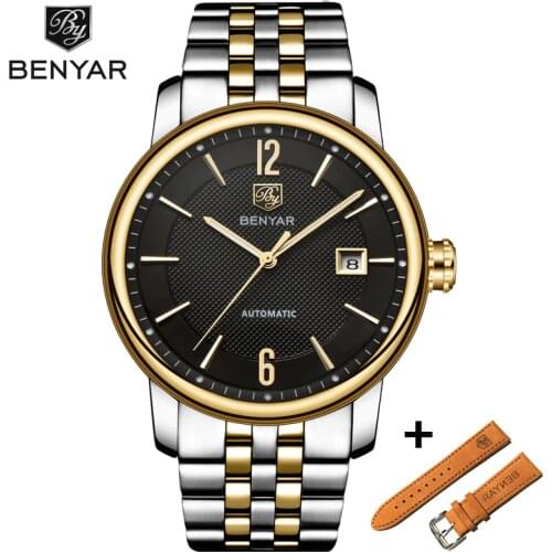 BENYAR Fashion Top Luxury Brand Leather Watch Set Automatic Men Wristwatch Men Mechanical Steel Watches Relogio Masculino