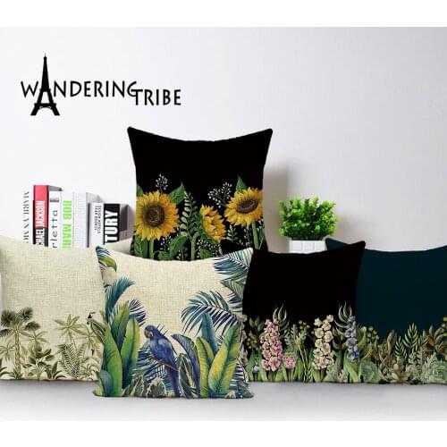 Tropical Plant Throw Pillow Case Jungle Cushion Cover Linen Cushions Covers Sunflower Home Decor Sofa Pillow Cases Kissenbezug
