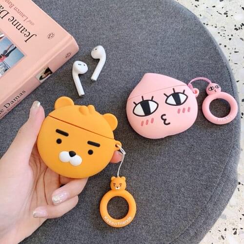 3D Silicone Cute Pink Peach for Airpods Pro Case for Airpods 1/2 with Hook Headphone Earphone Cover Charging Box Accessories