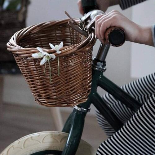 Childrens Vintage Rattan Bicycle Baskets 16 Inch Bicycle Balance Car Baskets Bike Scooter Basket Kids Bike Cart Plastic Handbag
