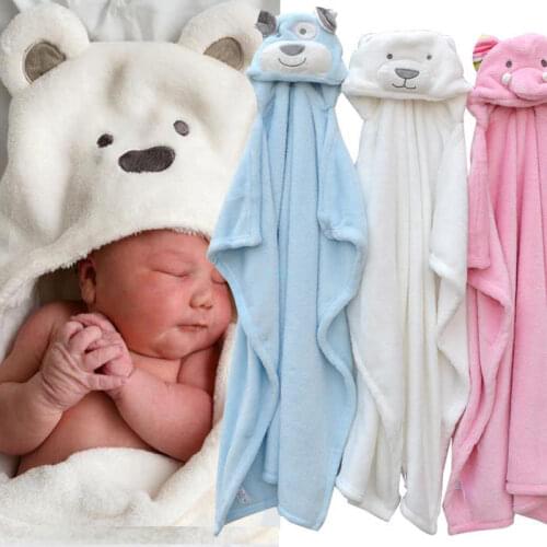 Coral fleece baby bath towel kid hooded baby towel bathrobe cloak cute animal shape baby receiving blanket neonatal hold to be