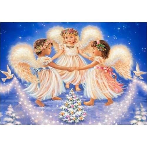 DIY 5D Diamond Painting Happy Angels Cross Stitch Kit for Kids Bedroom Wall Decor