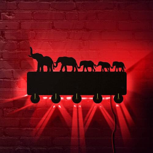 Elephat Family Multi-color LED Lighted Hook Coat Hat Hanger Organizer Holder Wall Decor Key Holder Wildlife Animals Wall Hook
