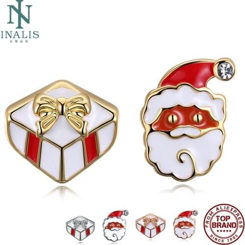 INALIS Santa Claus With Christmas Gift Women’s Earring 3 Colors Asymmetry Zinc Alloy Cute Stud Earrings Fashion Party Jewelry