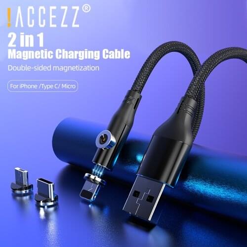 !ACCEZZ 3 in 1 Dual Magnetic Micro USB Cable For iPhone Samsung Xiaomi Fast Charging Type C Magnet Charger For Android Wire Cord
