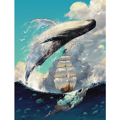 Dolphin Sailing Animal DIY Painting By Numbers Hand Painted Oil Painting Adult Child Picture Colouring Home Decor Unique Gift