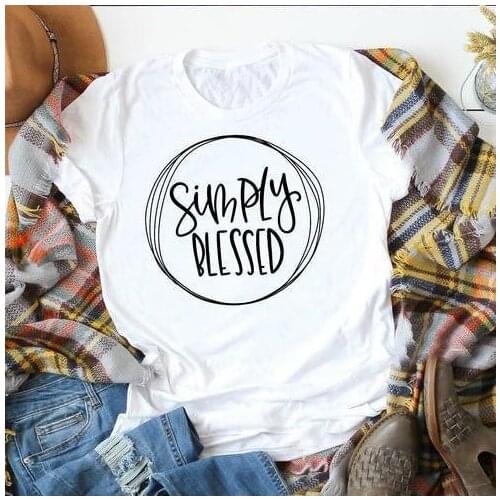 Christian Simply Blessed T-shirts Short Sleeve O Neck Tshirt Drop Shipping S-3XL Black Cotton Letter Print Graphic Top Tees