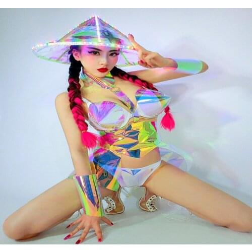 Laser armour technology led light hat Cosplay party dance costume women stage show wear