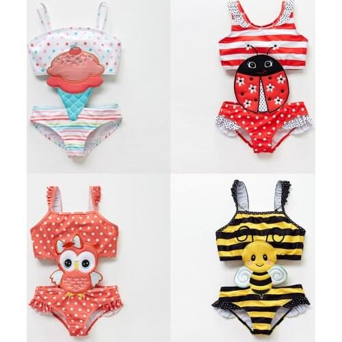 Summer Baby Girl Beach Swimwear Siamese One Pieces Cute Animal Cartoon Swimsuit Toddler Girl Bathing Bikini 1-8T Bebes Beachwear