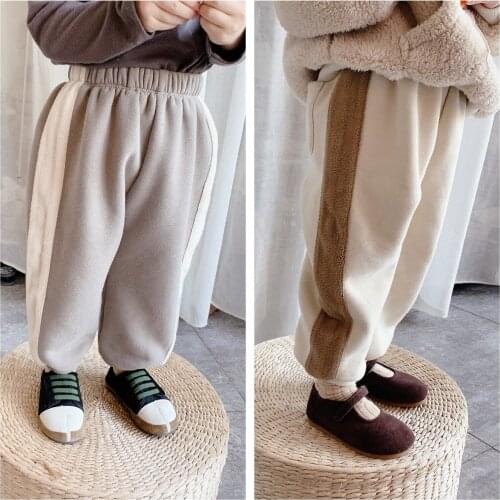 2021 New Baby Girls Casual Pants Autumn Winter Kid Korean Splicing Loose Harem Pants Velvet Fashion Girls Warm Trousers 2-6 Y