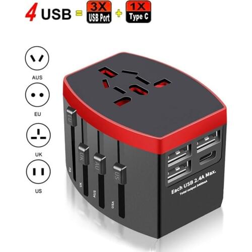 New 4USB universal travel adapter multi plug extension socket Power Adapter For AU US UK EU power plug