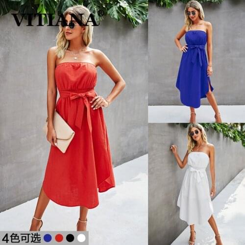VITIANA Women Strapless Sexy Dress Summer 2021 Female Sleeveless Backless White Dress Femme Black Vestidos Elegant Party Beach