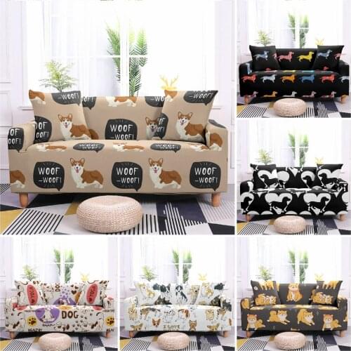 1/2/3/4 Seaters Cute Dog Pattern Printed Sofa Covers for Living Room Home Sofa Couch Stretchable Protective Cover Slipcover
