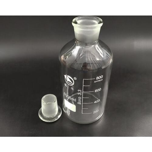 Reagent bottle,Narrow neck with standard ground glass Hollow/Solid stopper,Clear,Boro. 3.3 glass,Capacity 1000ml,Sample Vials