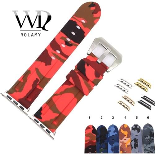 Rolamy 38 40 42 44mm Camo Red Black Waterproof Silicone Rubber Replacement Wrist Watchband Loops For Iwatch Series 4/3/2/1