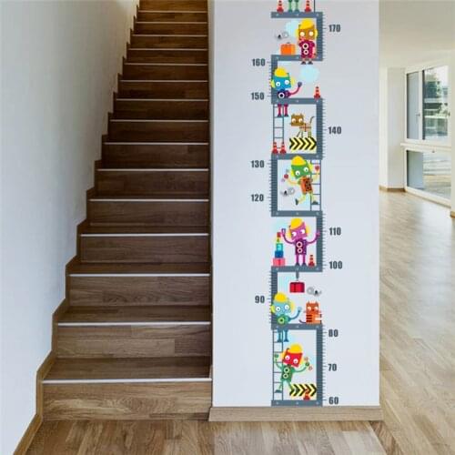 Robot Upstairs Height Measure Wall Sticker For Kids Children Room Decor Growth Chart Wall Decal Art Boys Room Decor