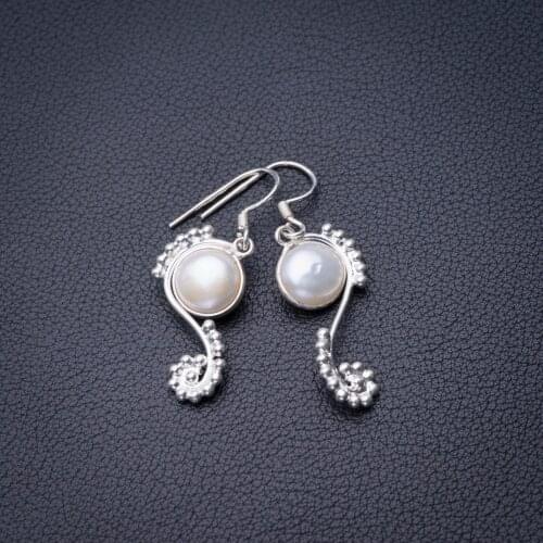 StarGems Natural River Pearl Handmade 925 Sterling Silver Earrings 1.5" D6887