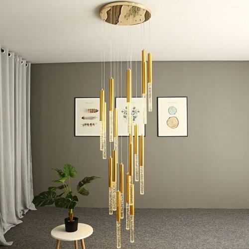 Modern crystal chandelier Nordic personality hanging lamp light luxury Hong Kong style villa spiral staircase hanging lights