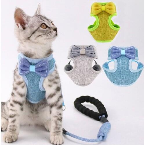 Cute Cat Bow Breathable Vests Anti-Breakaway Cat Harness and Leash Cat Collar Pet Product Cat Accessories Collar