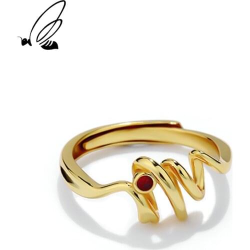 SSTEEL 925 Sterling Silver Geometry Red Zircon Gold Rings For Womens Aesthetic Boho Party 2021 Trend Fine Accessories Jewelry