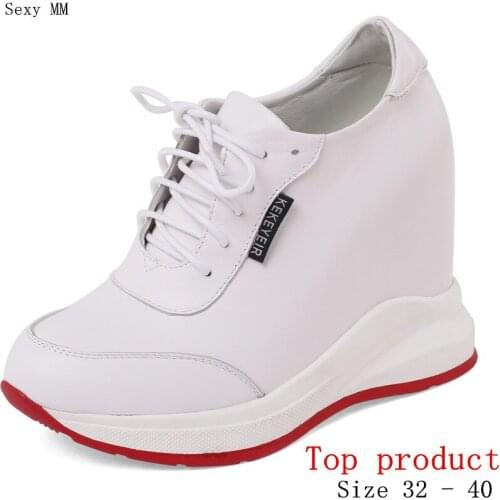 Loafers Platform Women Casual Shoes Wedges High Heels Wedge High Heel Shoes Genuine Leather Small Plus Size 32 33 - 40