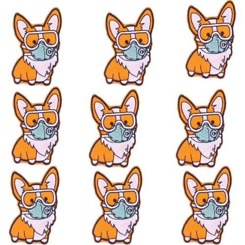 10Pcs/Set Cute Mask Animals Patch Embroidered Patches For Clothing DIY Yellow Dog Stripes Patch Iron On Patches On Clothes