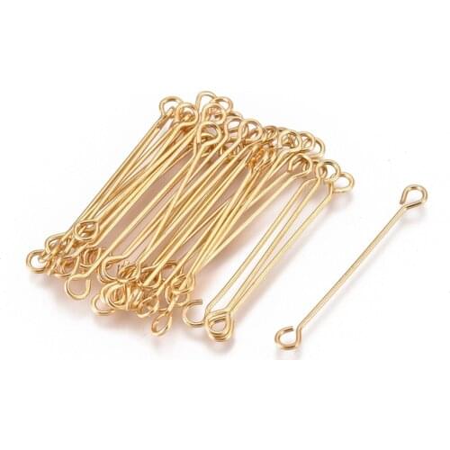 20pcs Vacuum Plating 304 Stainless Steel Eye Pins Golden 26x3x0.5mm, Hole: 1.7mm