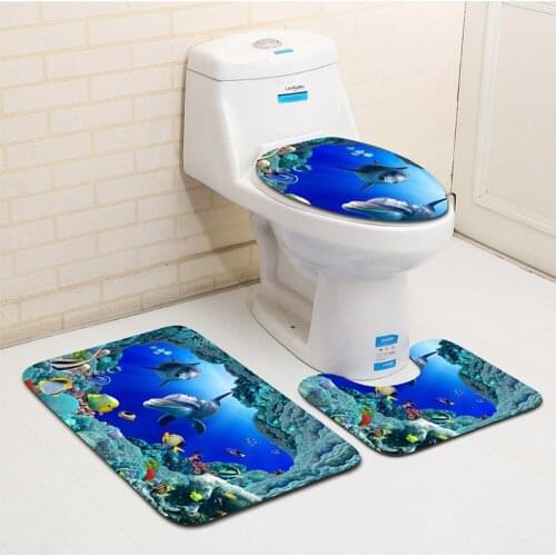 3Pcs/Set 3DDolphin Print Bathroom Rug Set Anti-slip Absorbent Bathroom Rug U-shaped Toilet Mat Toilet Seat colorful pattern