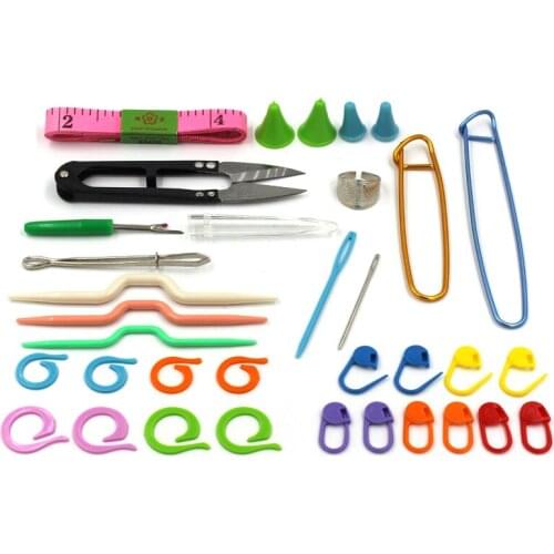 35pcs/set Sewing Needles Circular Rings Locking Markers Crooked Needles Scissor Thimble DIY Sewing Supplies Tool Set