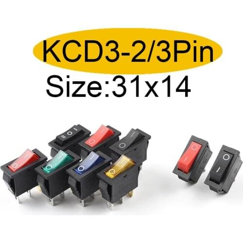 5/10PCS 2/3Pin KCD3 Power Switch 10A 250V AC 15A 125V AC ON-OFF-ON 2/3 Position Electrical Equipment Switch With Light