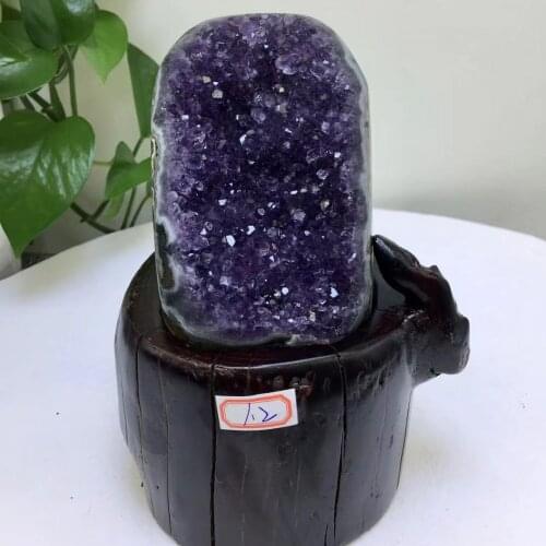 AAAAAA+High quality 100% Natural Amethyst Geode Quartz Cluster Crystal Specimen Energy Healing (Contains the base) 1pcs