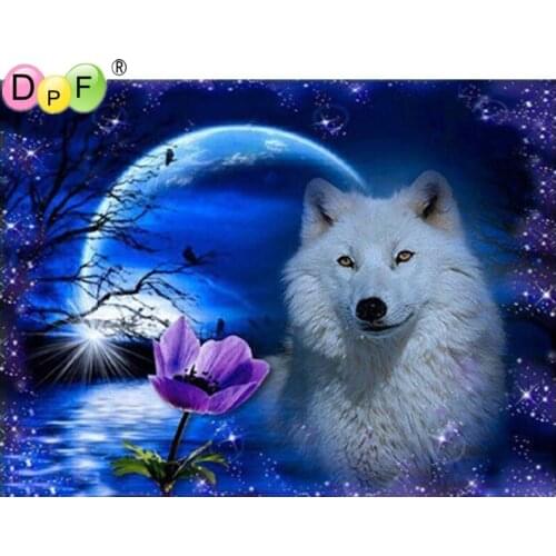 Diamond painting cross stitch Moon White Wolf 3d Diy Diamond Embroidery Gift Pasted kits Square mosaic Drill home decor crafts