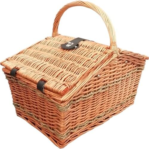 Antique Large Wicker Picnic Basket with Table Mat for 4 People Home Storage Baskets Vintage wicker Picnic Basket Set for Family