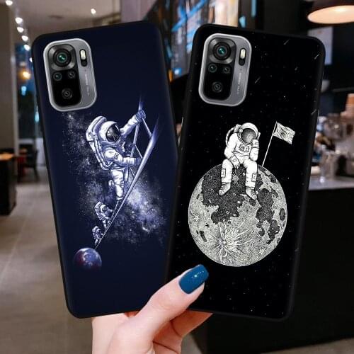 Starry sky Astronaut Moon Coque Case For Xiaomi Redmi Note 9S 10S 8 9 10 Pro Max 8T Case Soft TPU Black Silicone Cover Shell