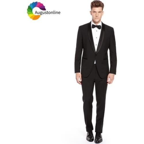 Black Wedding Men Suits Groom Wear Tuxedos 2 Pieces (Jacket+Pants) Shawl Lapel Bridegroom Suits Best Man Costume Homme Blazer