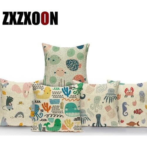 Decorative Throw Pillows Ocean Animals Fishes Polyester Pillow Cushion Cover Cojines Decorativos Para Sofa Pillow Cover