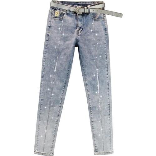 High waist Hot Diamond Elastic Jeans Womens 2021 Spring Summer New Slim Skinny Pencil Pants Casual Female Ankle length pants