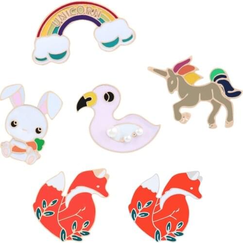 Enamel Cartoon Kpop Brooches Pins Red Fox Duck Cloud Rabbit Horse Jackets Lapel Pin Bag Icon Badge Women Jewelry Gifts For Kids