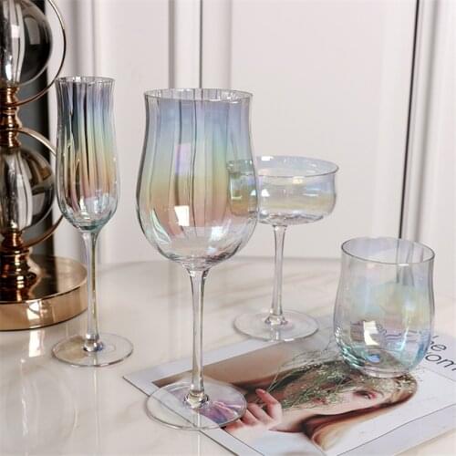 Europe Vertical Stripe Crystal cup Colorful Wine Glasses Gold Wire Wedding Goblet Champagne Home Decor Accessories
