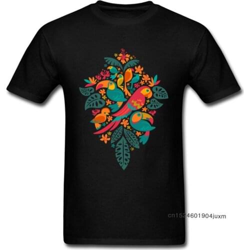 Tropical Birds T-shirt Men Cartoon T Shirt 2018 Holiday Cotton Tees Parrot Print On Adult Clothes Casual Black Streetwear Coupon