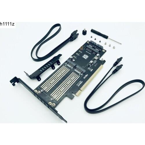 H1111Z Add On Cards SATA M.2 Adapter PCIE M.2 to SATA SSD M.2 SATA Adapter NVME M Key + AHCI NGFF B Key + MSATA 3in1 Riser Card