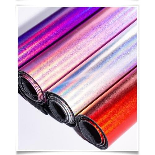 Shiny laser pvc leather illusion hot stamping Fine line pattern fabric metal colorful artificial leather 1m
