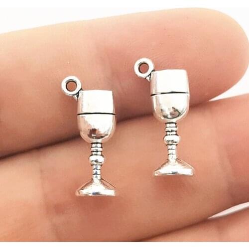 JINDINSP 10pcs 20x7x5mm Antique Silver Color Plated Glass Cup Charms Goblet Charms Wine Glass Charms