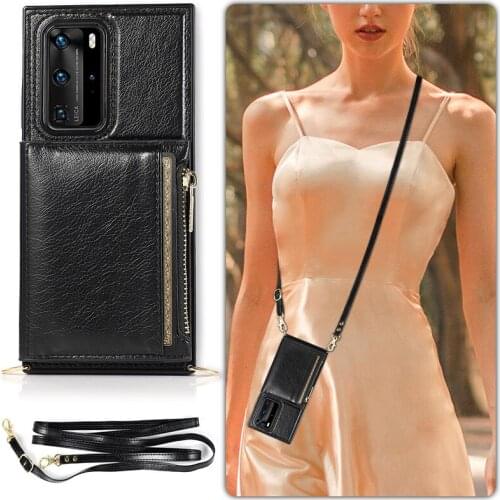 Zipper Wallet Purse Back Case For P40 P30 Mate 30 20 Pro Crossbody Leather Cover For Huawei P40 P30 Mate 20 Lite Phone Case Capa