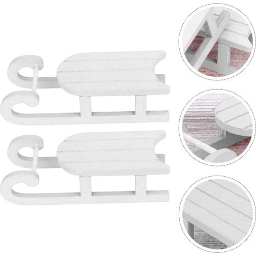 2PCS Creative Christmas Sleigh Ornament Hemp Delicate Wooden Sled Decor (White)