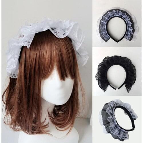 Cute Lolita Lace Bowknot Hairbands Women Girls White Black Sweet Headwear Hair Accessories Headwrap Anime Cosplay Supplies