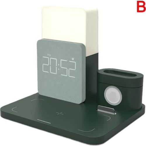 Multi Function Night Light Clock Qi Wireless Charger Wireless Charging Dock Table Lamp Time Alarm Clock Fast Charger Station