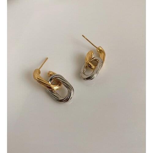 SRCOI Trendy Gold Silver Color Matching Earring Geometric U-Shaped Metal Chain Drop Earring Punk Women Girl Party Jewelry