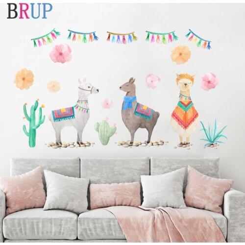 Cartoon Funny Sheep Wall Stickers for Kids Room Tropical Plants Wall Decals Beautiful Flower Wallpapers Art Home Decor Removable