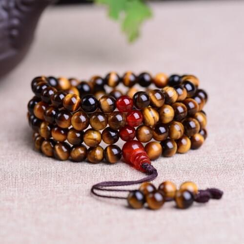 Genuine Tiger Eye Mala Tibetan Mala Yellow Dzambhala Prayer Rosary Beads Buddhist 108 Prayer Beads Blessed Mala Good for Wealth
